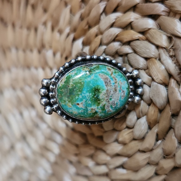 Beautiful Native American Navajo Handmade Sonoran Mountain Turquoise Ring 💙💍💚 - Picture 10 of 11